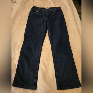 Women's Stretchy Riders Lee Relaxed Fit Straight Leg Dark Blue Denim Jeans, 12M